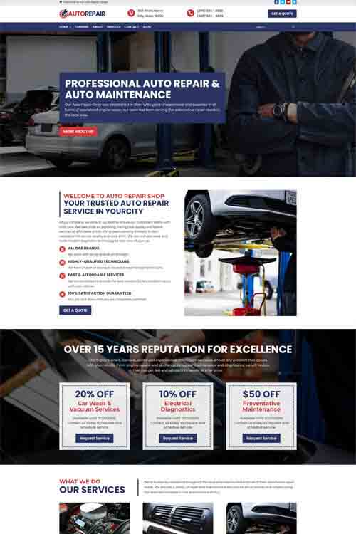 custom build and designed auto repair company website