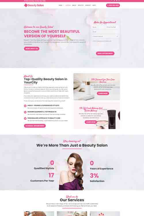 custom build and designed beauty salon website