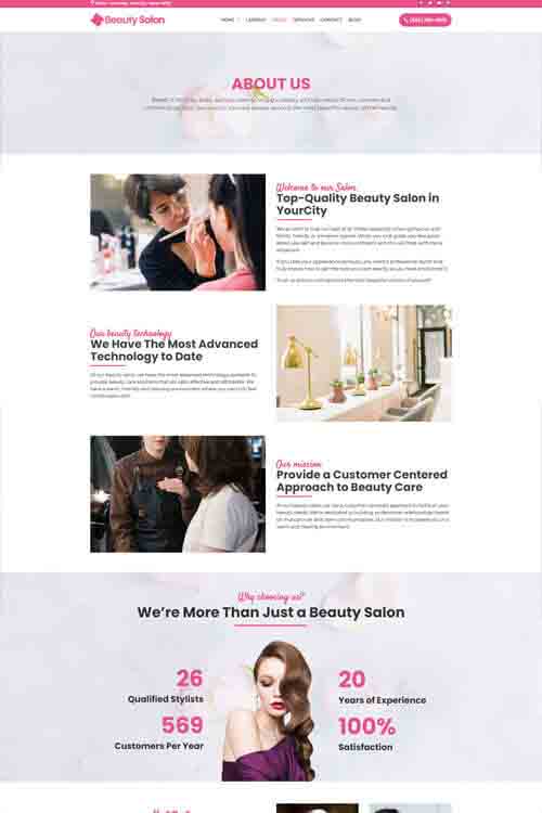 custom build and designed beauty salon website