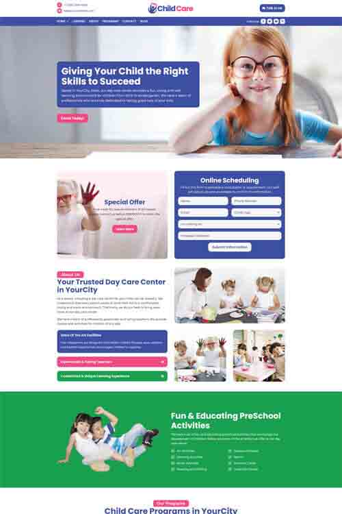 custom build and design child care website