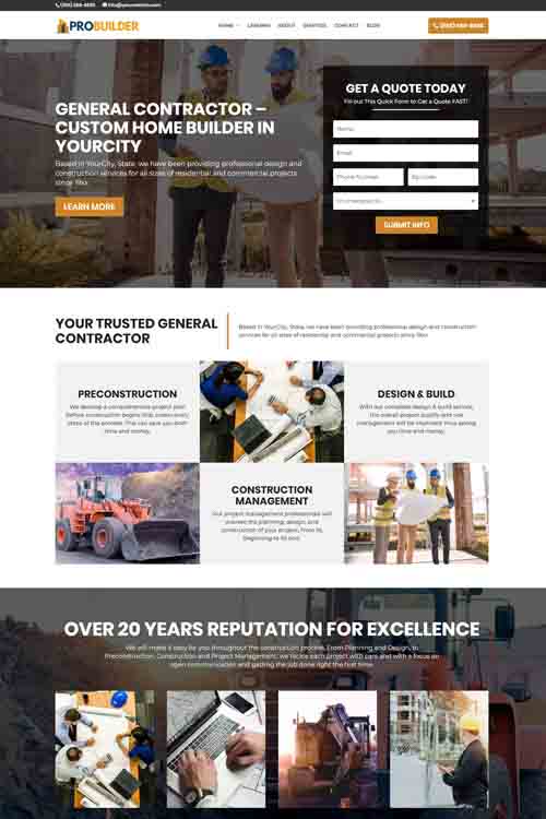 custom built and designed contractor web site