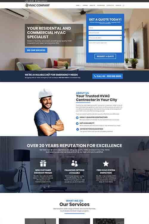 custom built and designed HVAC contractor web site