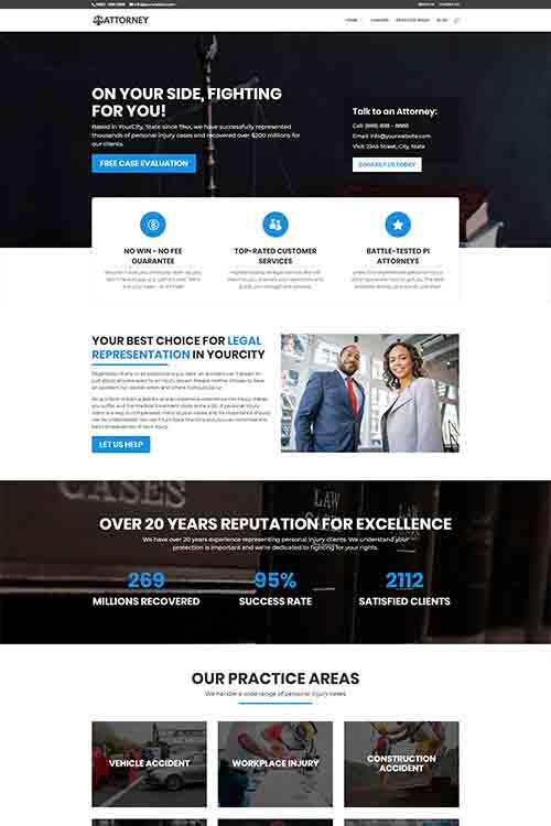 custom built and designed personal injury attorney web site