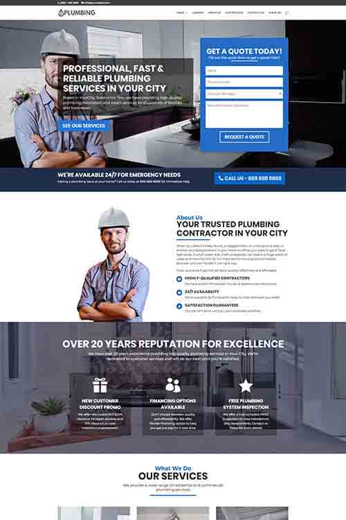custom built and designed pluming contractor web site